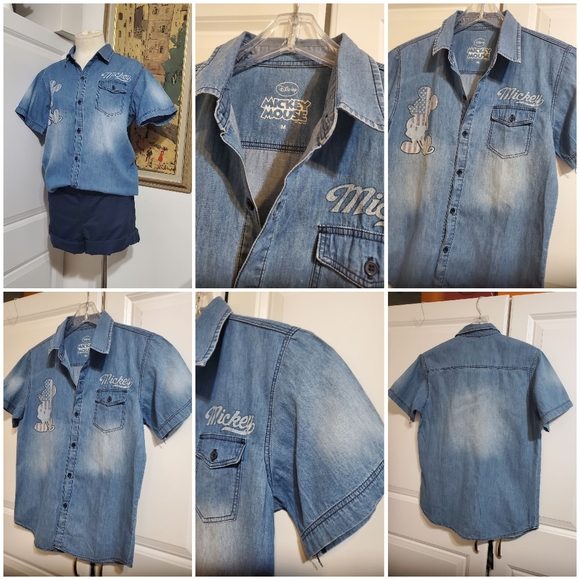 Disney Tops - DISNEY MICKEY MOUSE Y2K BLUE DENIM SHORT SLEEVE WOMEN'S POLO SHIRT MEDIUM